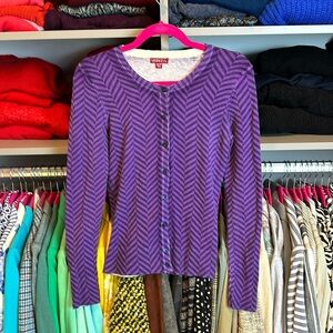 Merona purple/navy striped long sleeve front button cardigan size XS